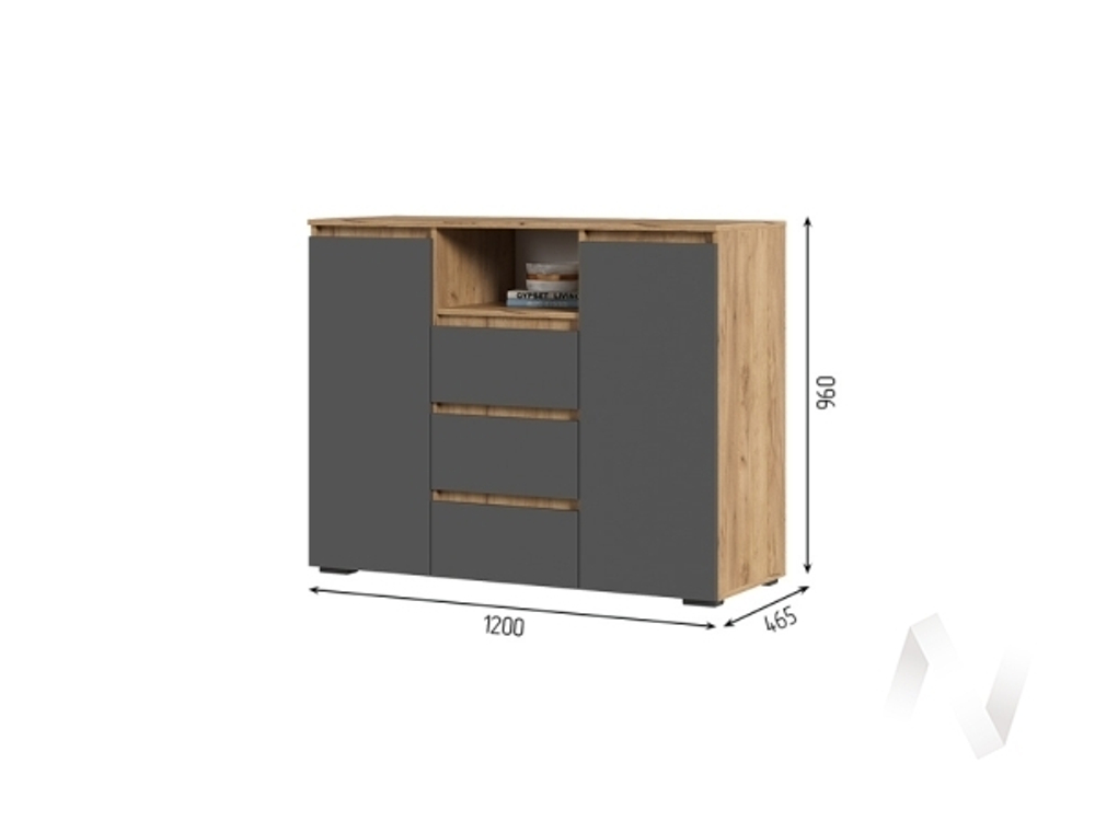 Комод 1202 КМ 01 МС Хелен ЛДСП (дуб крафт золото/серый графит)