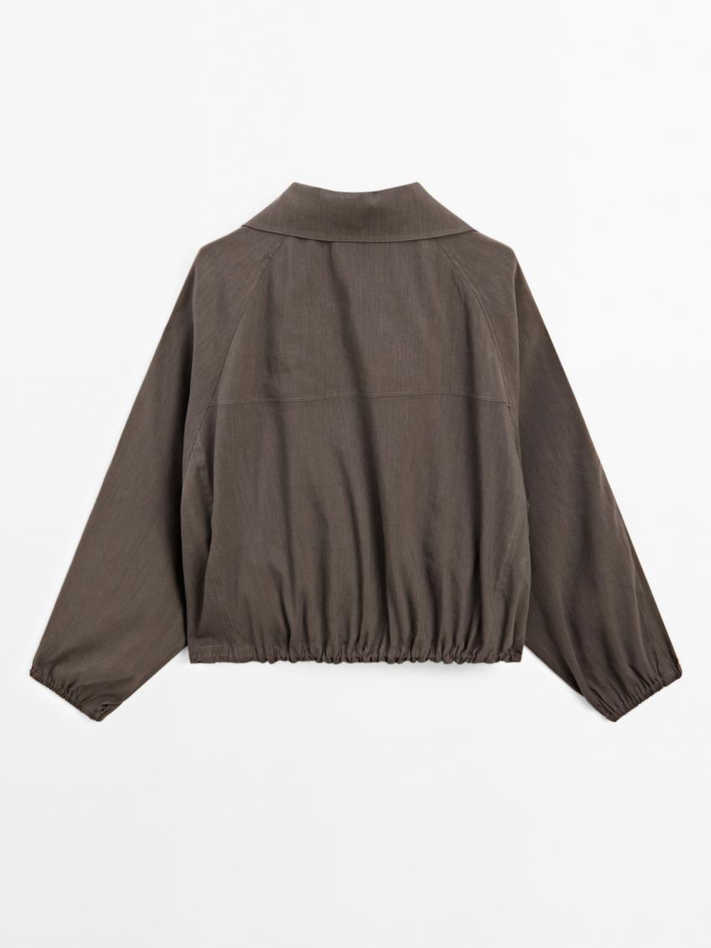 Massimo Dutti Бомбер из смесового льна, шоколадный