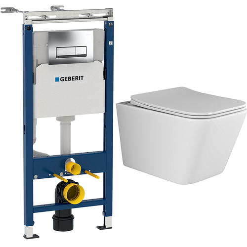 Комплект подвесной безободковый унитаз Ceramica Nova Metric Rimless CN3007 с крышкой-сиденьем + инсталляция Geberit Duofix 458.125.21.1 с кнопкой смыва хром