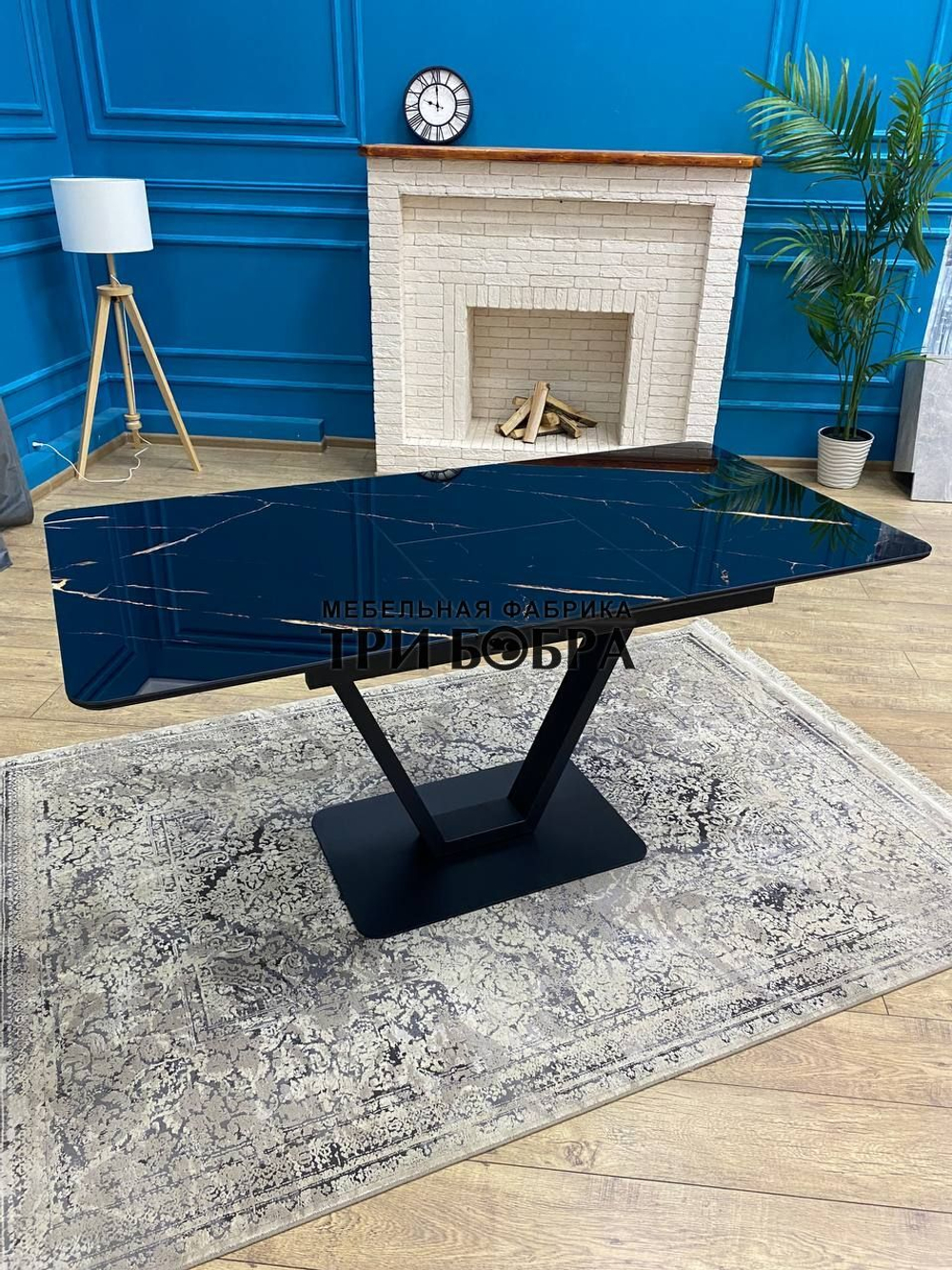 Кухонный раздвижной стол "Леон", черный мрамор