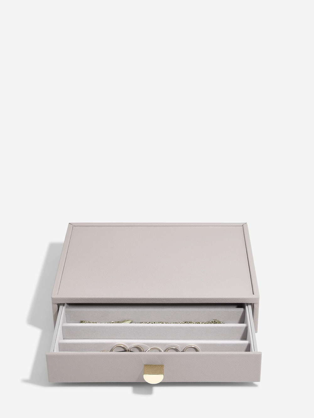 Органайзер для украшений и часов со стеклянной крышкой Stackers Classic Jewellery Box, 4 секции - White Pebble (White Pebble / серый / White Pebble / 500)