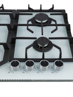 Газовая варочная панель 4 конфорки Nano Glass Белое матовое Закаленное стекло легкой очистки, Wok-конфоркой, Электроподжиг, Газ-контроль, Решетки из чугуна, Macbi MBH64WFGI.V2-NM-WH NanoGlass