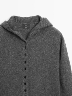 Massimo Dutti Кардиган из 100% шерсти с капюшоном, антрацитово-серый