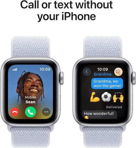 Умные часы Apple Watch SE 2024 40 мм из алюминия серебристого цвета, нейлоновый браслет дымчато-голубого цвета
