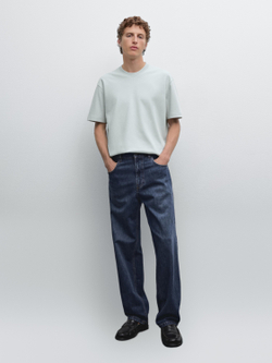 Massimo Dutti Хлопковая футболка-поло с короткими рукавами, бирюзовый