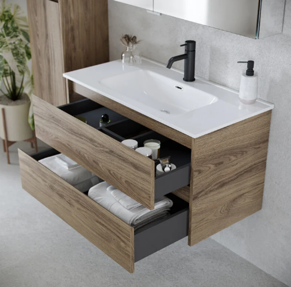 Тумба подвесная SANCOS Libra 590х450х500, c двумя ящиками оснащенными доводчиками, дуб чарльстон, арт. LB60ECH