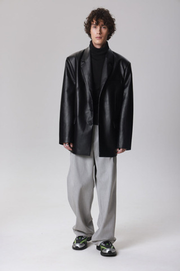 Пиджак мужской оверсайз из эко-кожи, черный