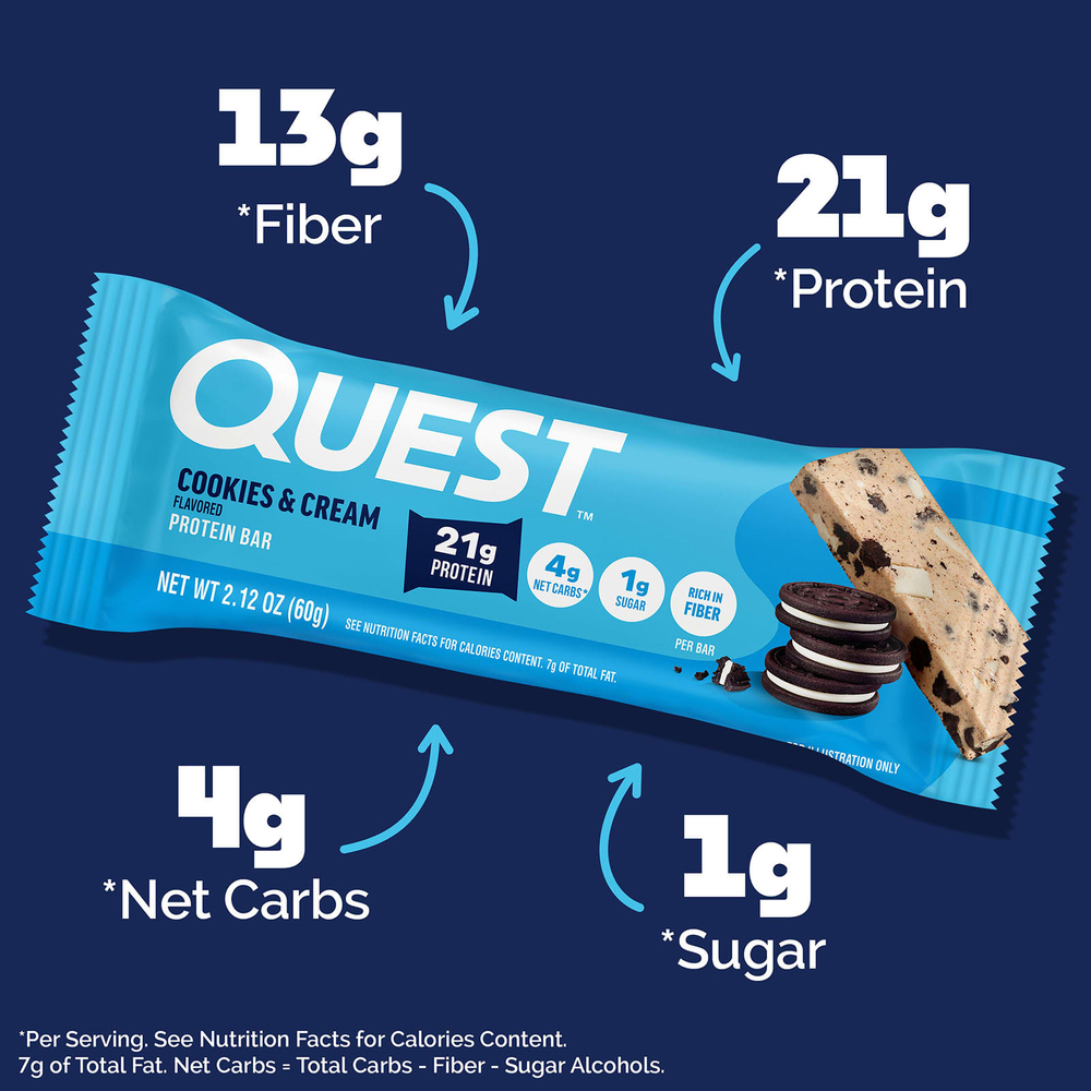 Quest Nutrition, протеиновый батончик, со вкусом печенья и сливок, 12 батончиков, 60 г (2,12 унции) каждый