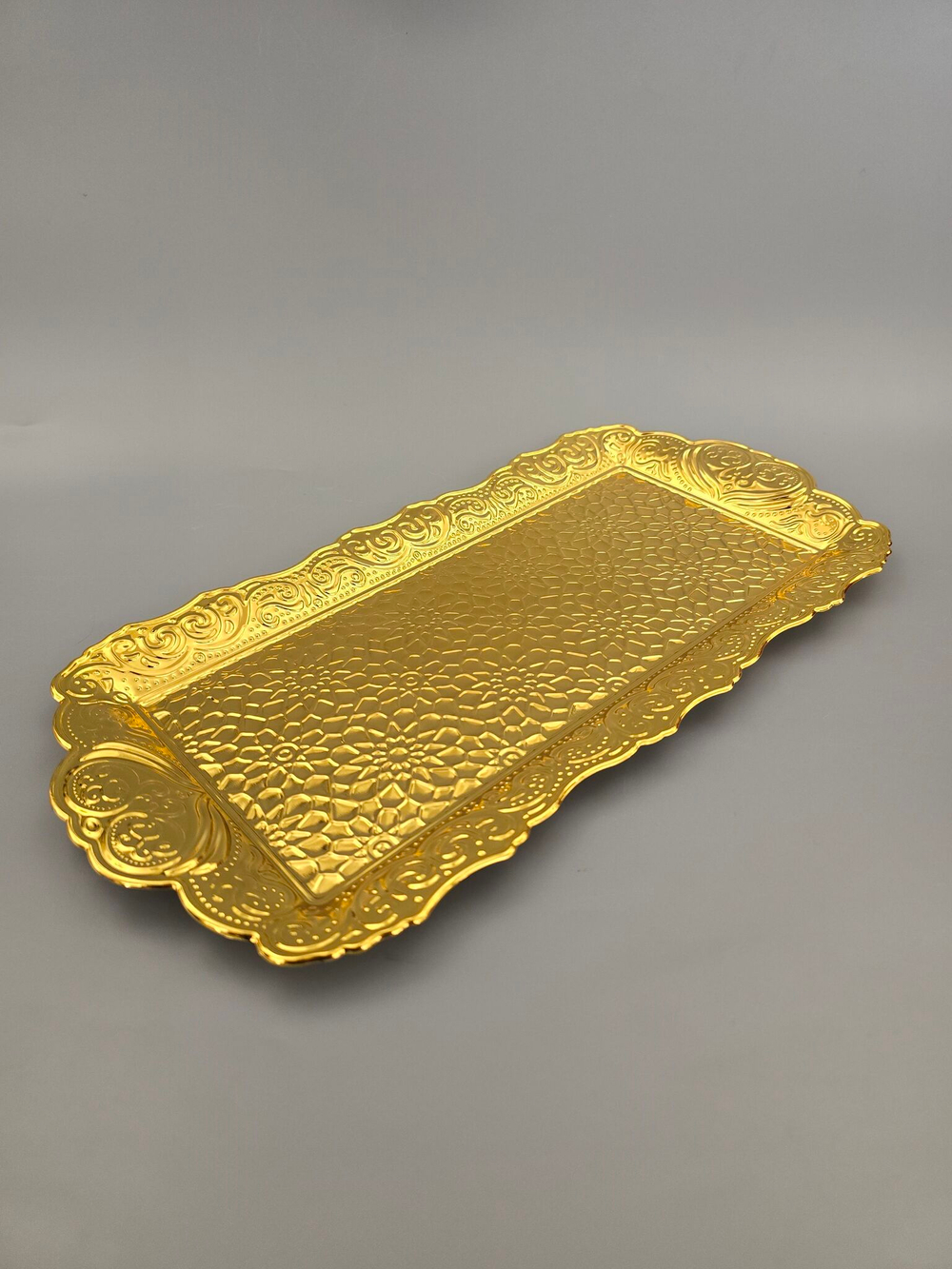 Поднос прямоугольный декоративный 35*18 "Цветок" металлический /ACAR. Турция (серебристый)
