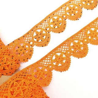Кружево плетение оранжевое со стразами ширина 55мм