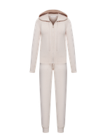 Комплект кардиган на молнии с капюшоном и брюки зауженные из кашемира, пудровый
