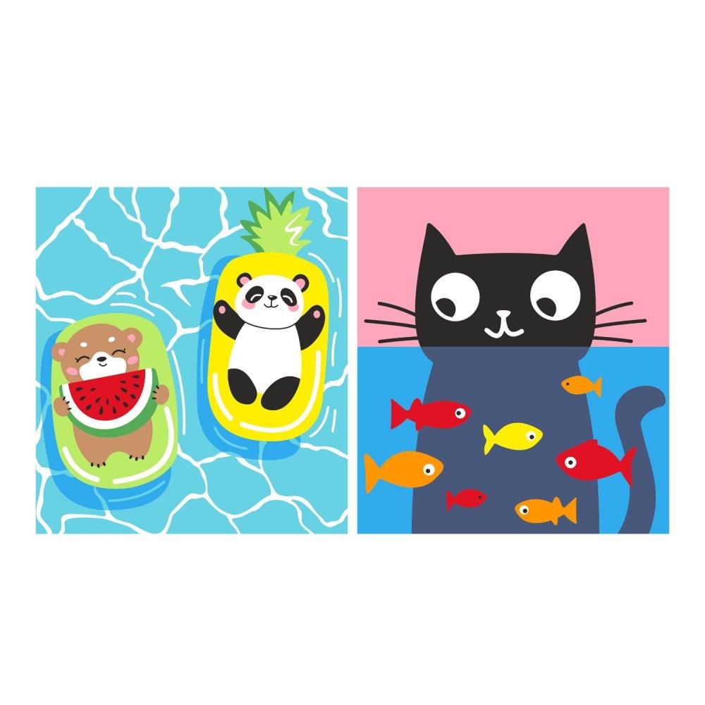 Картина по номерам на картоне детская 15*13,5см. 2шт. "Водные процедуры" (Lori)