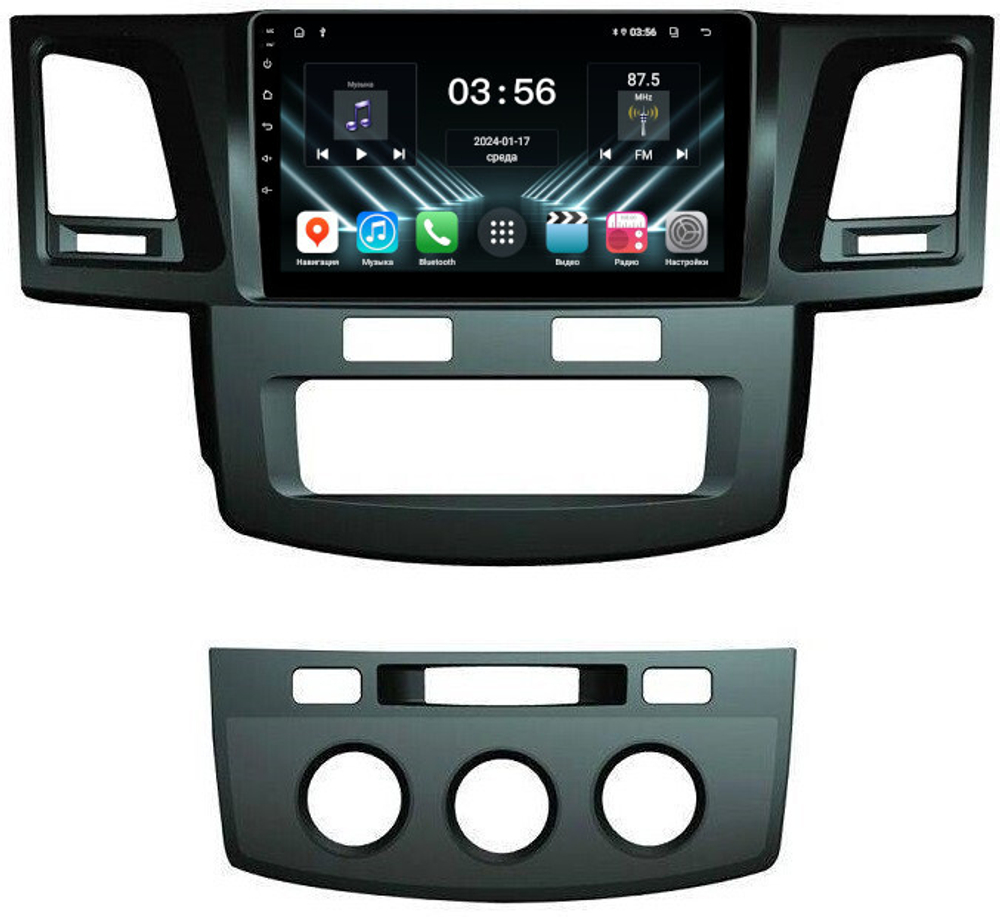 Магнитола для Toyota HiLux 2011-2015 - FarCar DX143M монитор 9" IPS на Android 13, 4+64Гб, CarPlay