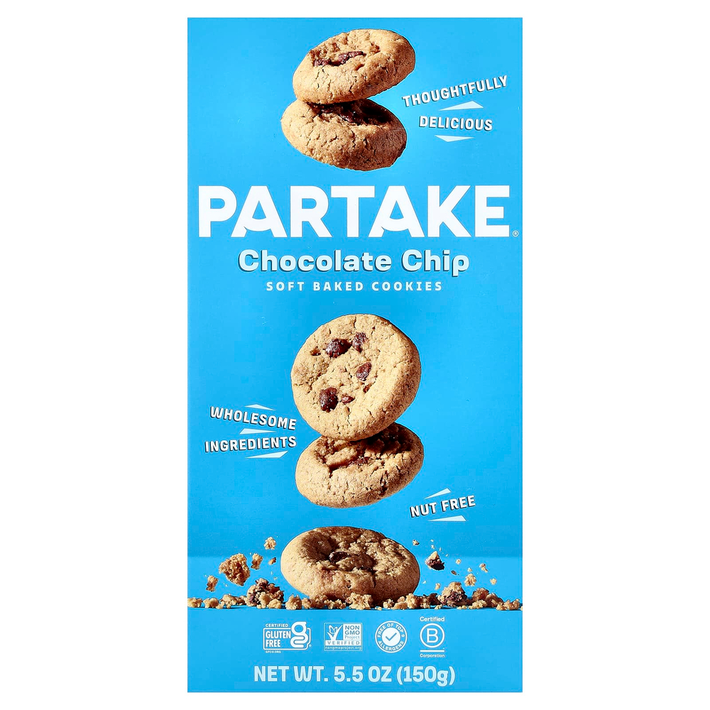 Partake, мягкое печенье, с шоколадной крошкой, 150 г (5,5 унции)