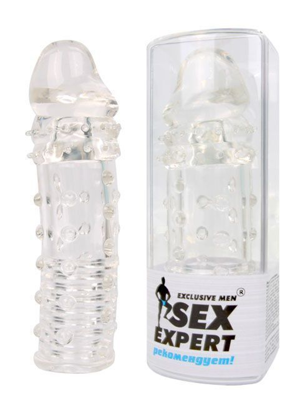 Закрытая прозрачная насадка-фаллос - 15 см. (Цвет: прозрачный)