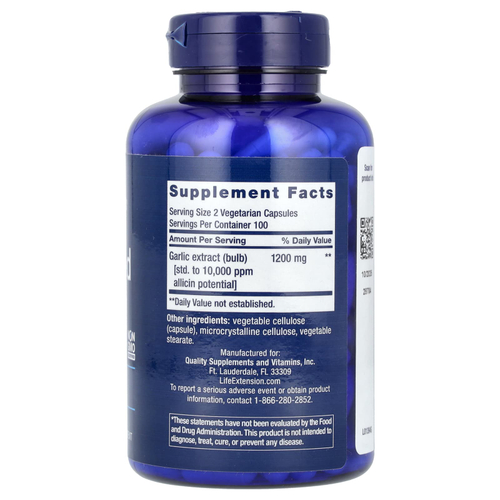 Life Extension, оптимизированный экстракт чеснока, 200 вегетарианских капсул (600 мг в 1 капсуле)