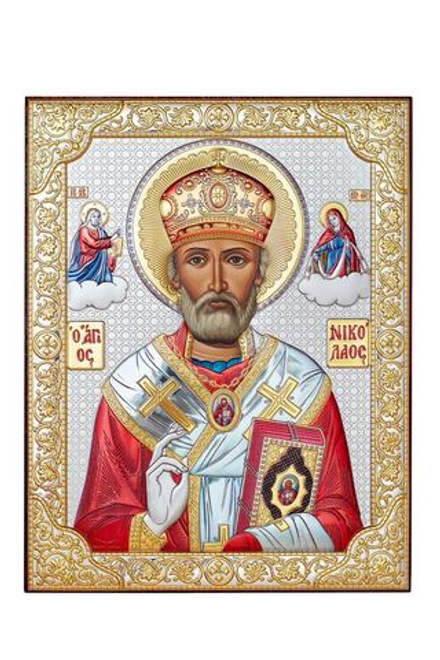 Николай Чудотворец, икона прямоугольная без рамки, красное дерево, эмаль 175х225