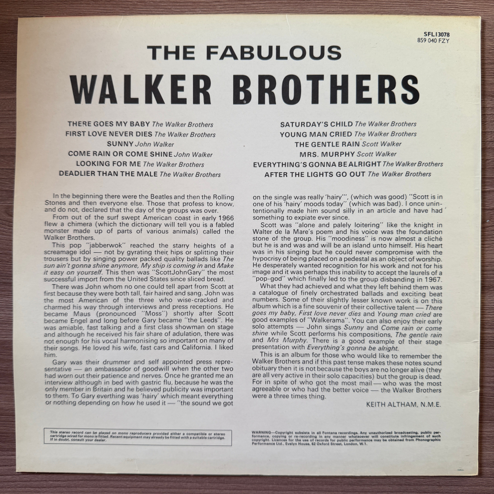 The Walker Brothers ‎– The Fabulous Walker Brothers (Англия 1969г.)Т
