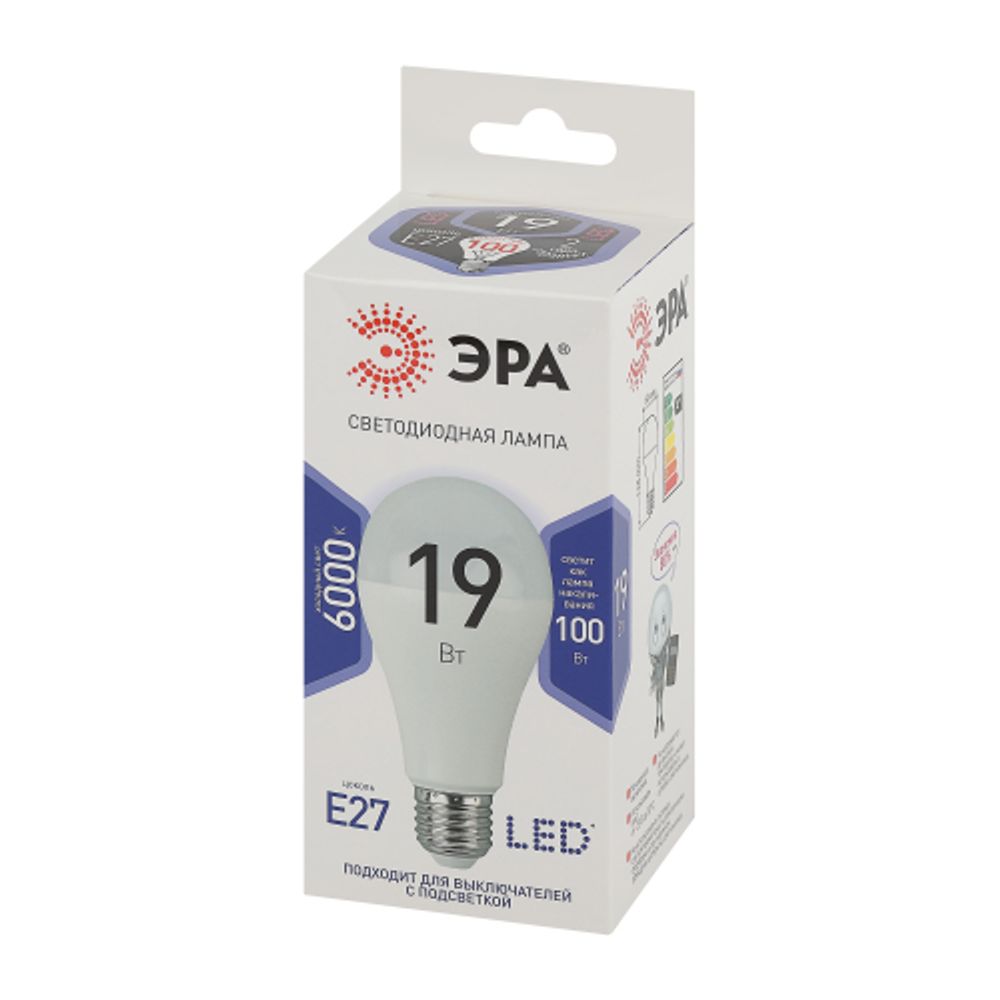Лампа светодиодная ЭРА STD LED A65-19W-860-E27 19Вт груша холодный дневной свет Е27 | Лампы cветодиодные Груша (A)