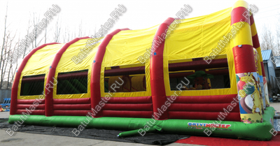 Надувной батут "Страна Сафария-2" с крышей и высокими горками 13*7*6 м