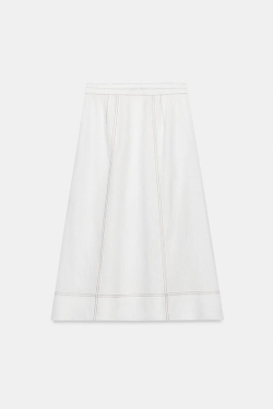 ZARA ЛЬНЯНАЯ ЮБКА НА ЗАПÁХЕ СО СТРОЧКОЙ, БЕЛЫЙ