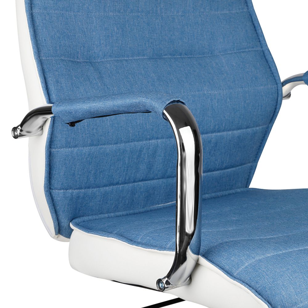 Кресло руководителя Helmi HL-E05 "Event", ткань/экокожа, голубая/белая, хром, механизм качания