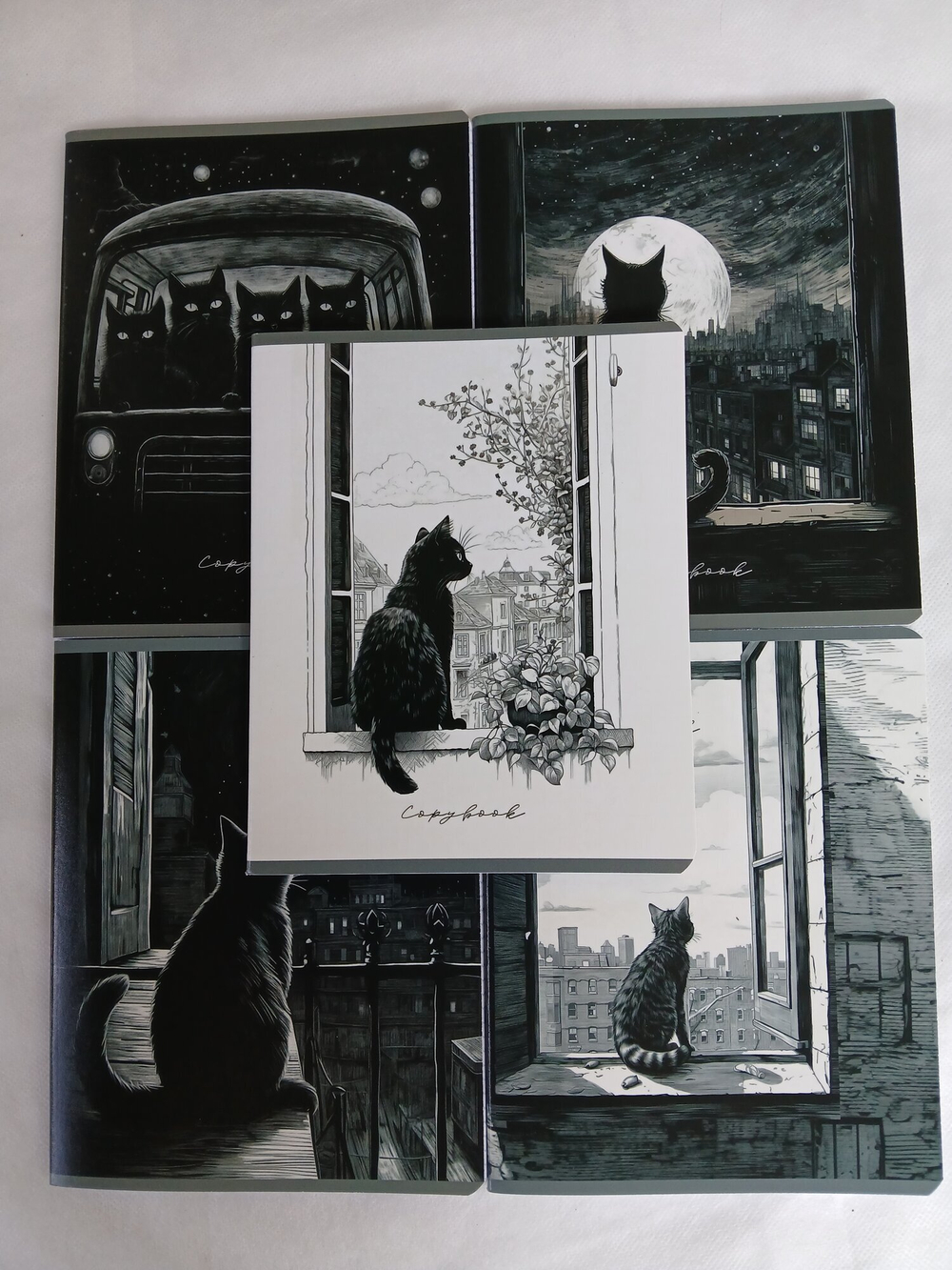 Тетради 48 листа А5+.  "Не просто коты...", общая, клетка. Формат А5+ (163*203 мм). Арт.120027. С полями. Комплект 5 шт.