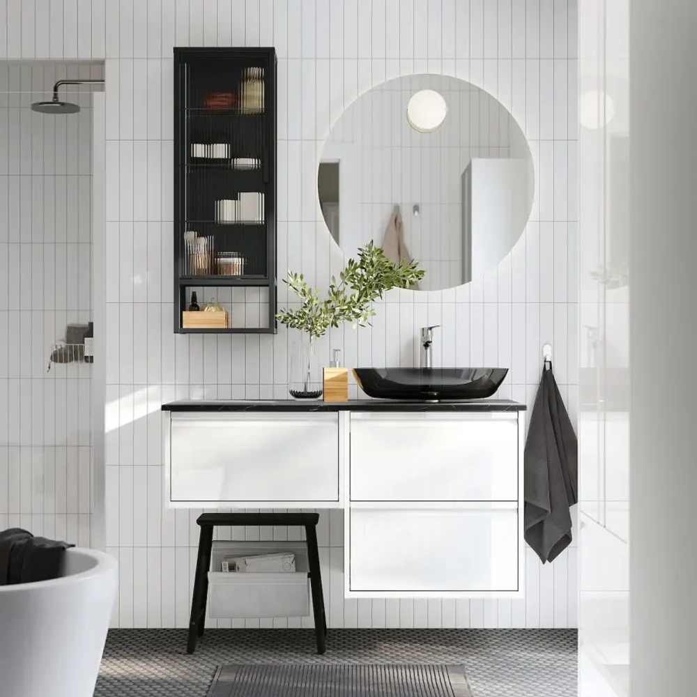 Тумба для ванной - ÄNGSJÖN / OXMYREN  /АNGSJОN/ IKEA/ ЭНГСЬЕН / ОКСМИРЕН ИКЕА,  122х77 см , черный/белый
