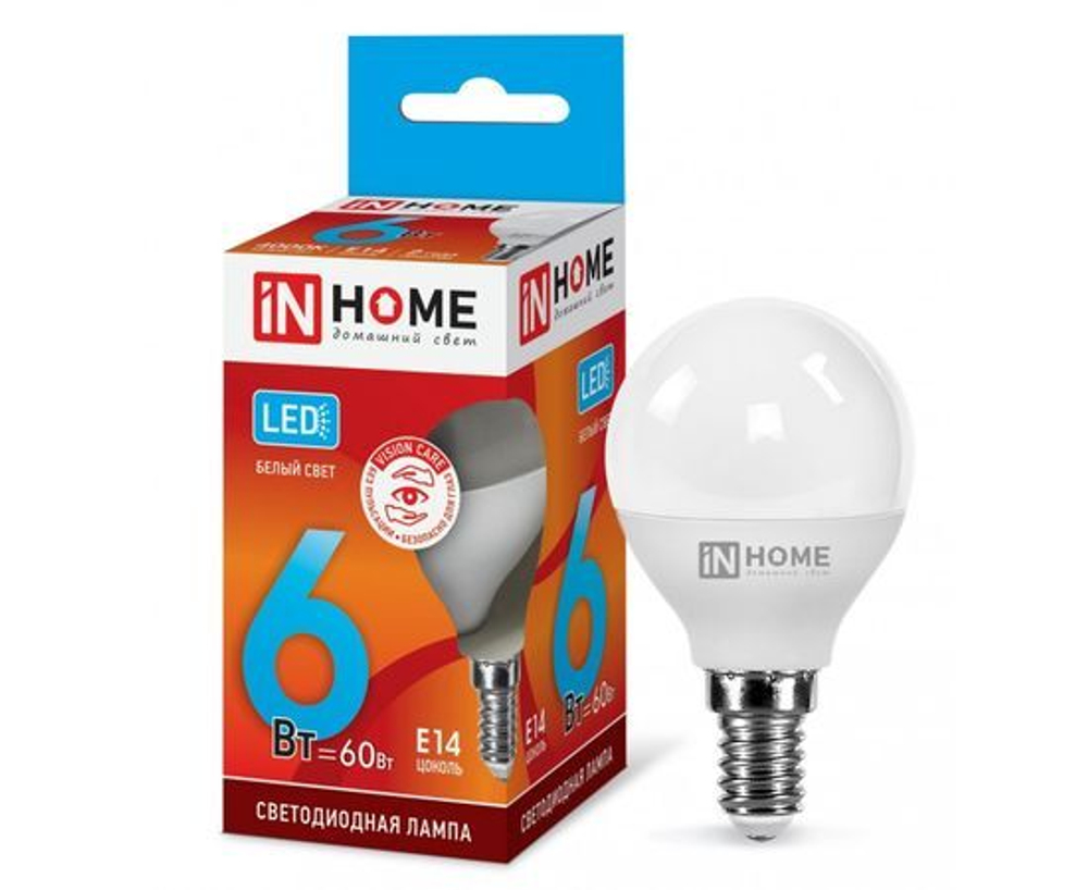 Лапочка ASD/inHome VC шар P45 E14 6W(540lm) 4000К 4K 83x45 (без пульсации) 0518, 1 шт.