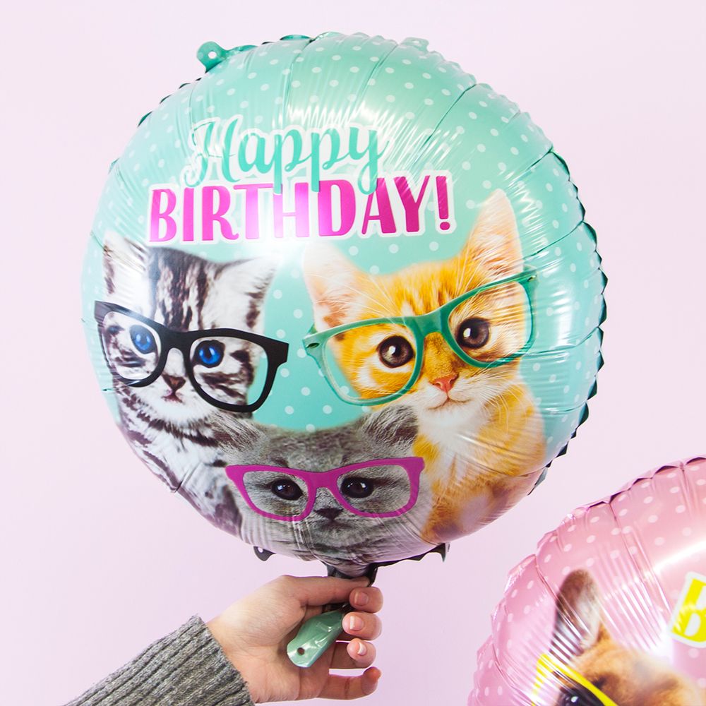 Шар (18''/46 см) Круг, С Днем Рождения (милые котята), 1 шт.