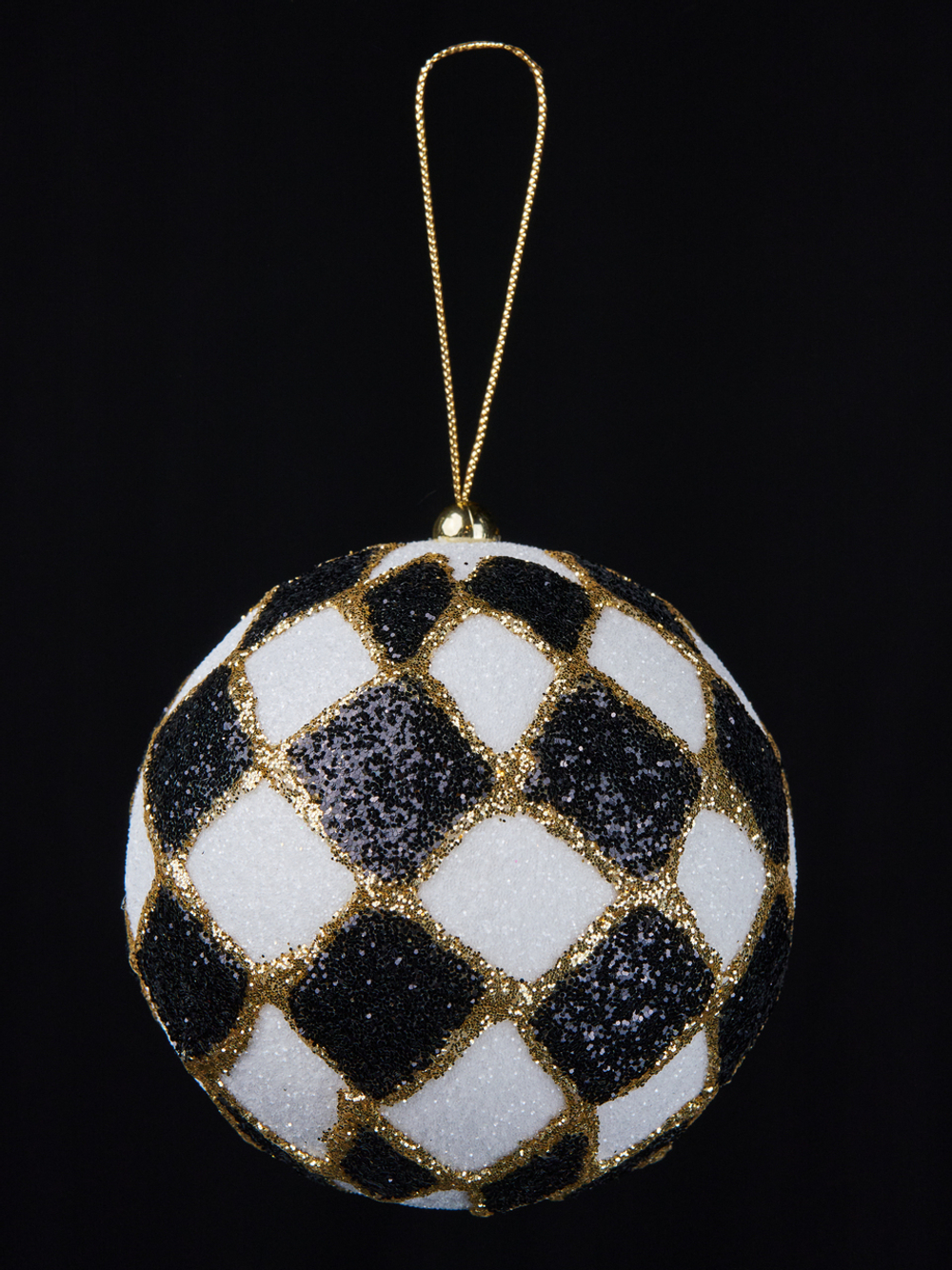 Шар с узором ромб 10см ChristmasDeLuxe черный с белым золотом