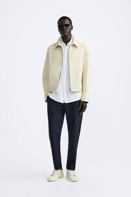 ZARA БРЮКИ КОМФОРТНОЙ ПОСАДКИ ИЗ РЕЛЬЕФНОЙ ТКАНИ, СИНИЙ С МЕЛАНЖЕВЫМ ЭФФЕКТОМ