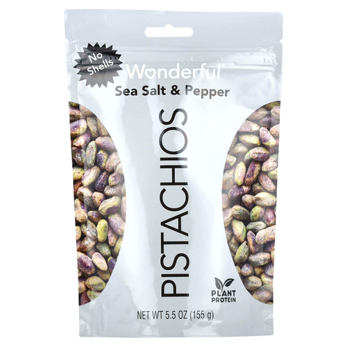 Wonderful Pistachios, морская соль и перец, без скорлупы, 155 г (5,5 унции)