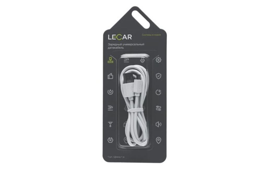 Дата-кабель универ. micro USB /Android/ 1 м белый (LECAR)
