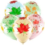 Воздушный шар с гелием, 1шт., 30см, Веселуха "Листья Осень", кристальные, ассорти