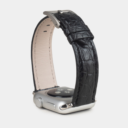 Ремешок для Apple Watch 40/41/42 mm из кожи аллигатора, черного цвета