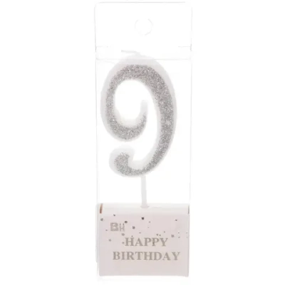 Свеча для торта Цифра Иллюзия «9» 9,5 см, серебро