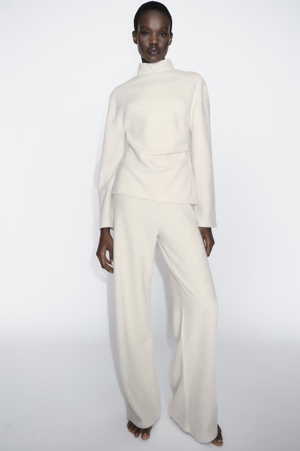 ZARA МЯГКИЙ ТОП СО СКЛАДКАМИ, БЕЖЕВЫЙ