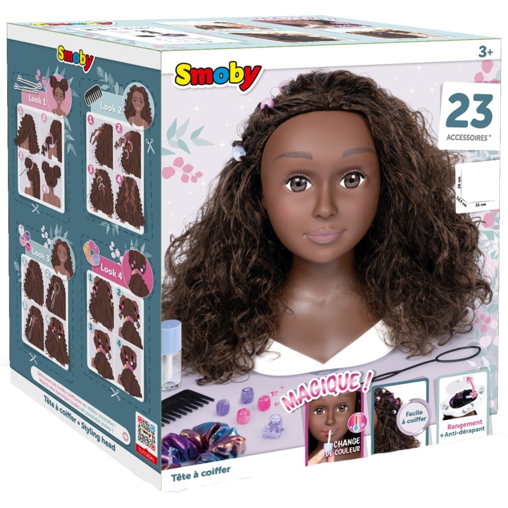 Игровая голова для причёсок Smoby My Beauty 320318WEB брюнетка с 23 аксессуарами от 3 лет — фото 1