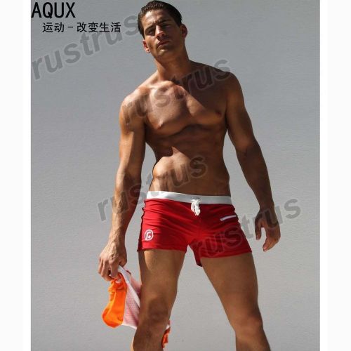 Мужские плавки красные с белой резинкой с карманом спереди  Aqux 29905