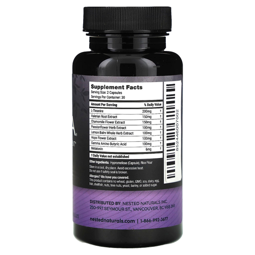 Nested Naturals, Luna, добавка для мягкого сна с мелатонином, 60 веганских капсул