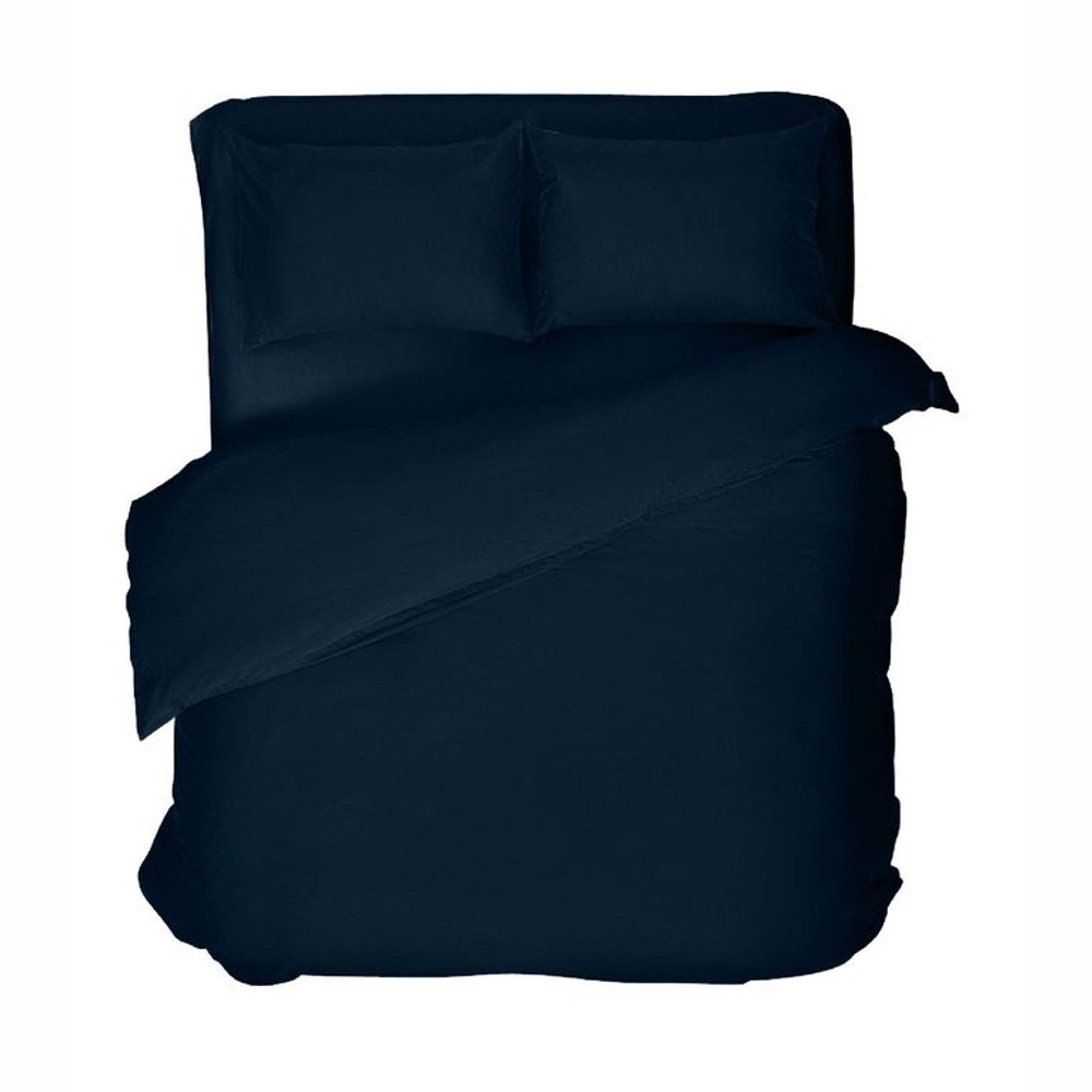 Комплект постельного белья Сатин тёмно-синий ЕВРО