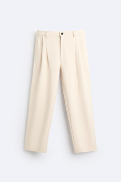 ZARA БРЮКИ С ЗАЩИПАМИ, ЖЕЛТОВАТО-БЕЛЫЙ