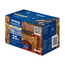ULD-S2500-225-STK WARM WHITE IP20 Гирлянда светодиодная. 25м. Соединяемая. 225 светодиодов. Теплый белый свет. Провод прозрачный. ТМ Uniel
