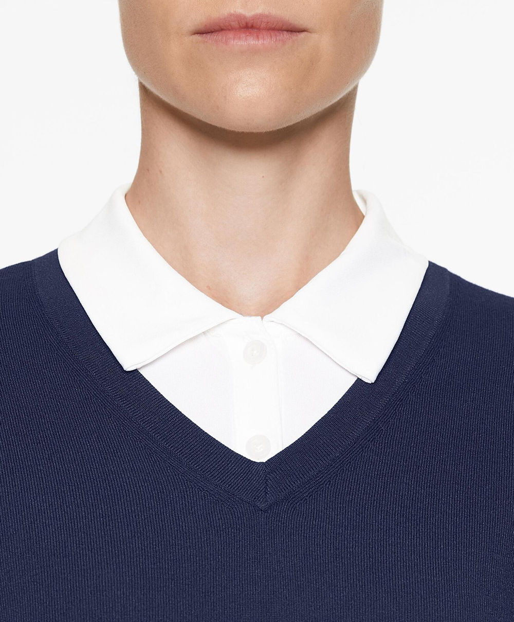 Oysho Свитер из трикотажа с V-образным вырезом, темно-синий