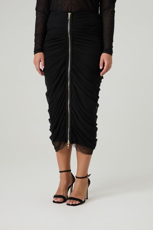 Юбка из сетки с драпировкой на молнии, черный