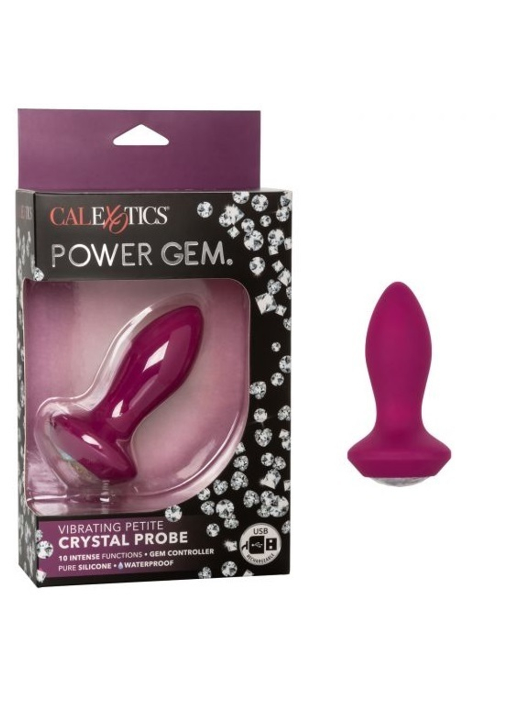 Анальная пробка с кристаллом и вибрацией Power Gem Vibrating Petite Cristal Probe фиолетовая 10,7 см