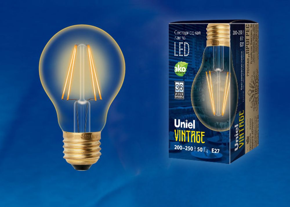 LED-A60-6W/GOLDEN/E27 GLV21GO Лампа светодиодная Vintage. Форма «A», золотистая колба. Картон. ТМ Uniel