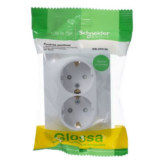 Розетка 2-м СП Glossa 16А IP20 с заземл. защ. шторки в сборе бел. SE GSL000126