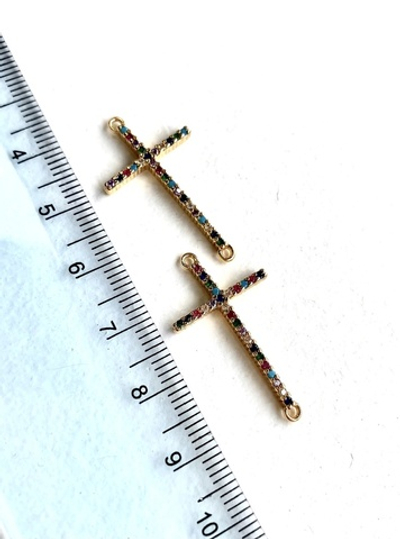 0704-з Коннектор "Крест" с цветными цирконами, позолота